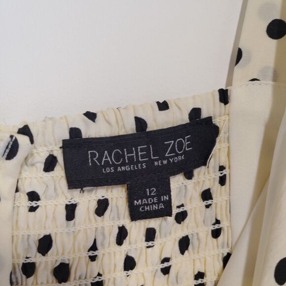 Rachel Zoe Women Sleeveless Rayon Midi Dress SZ 12 Cream/Polka Dot Retro Pin Up - Picture 3 of 9